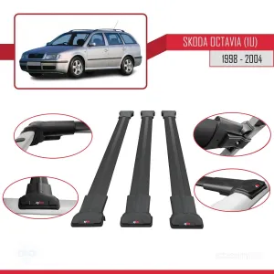 Skoda Octavia (1U) 1998-2004 Arası ile Uyumlu FLY Model Ara Atkı Tavan Barı SİYAH 3 ADET BAR - Görsel 5