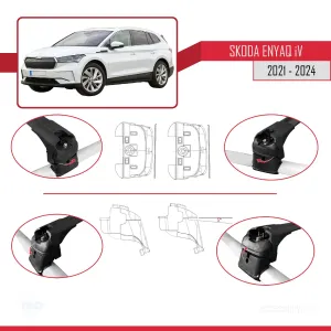 Skoda ENYAQ 2021 ve Sonrası ile uyumlu ACE-2 Ara Atkı Tavan Barı SİYAH thumb 4
