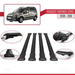 Peugeot Partner Tepee 2008-2018 Arası ile uyumlu FLY Model Ara Atkı Tavan Barı SİYAH 4 ADET BAR thumb 4