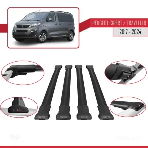 Peugeot Expert - Traveller 2017 ve Sonrası ile uyumlu FLY Model Ara Atkı Tavan Barı SİYAH 4 ADET BAR thumb 4