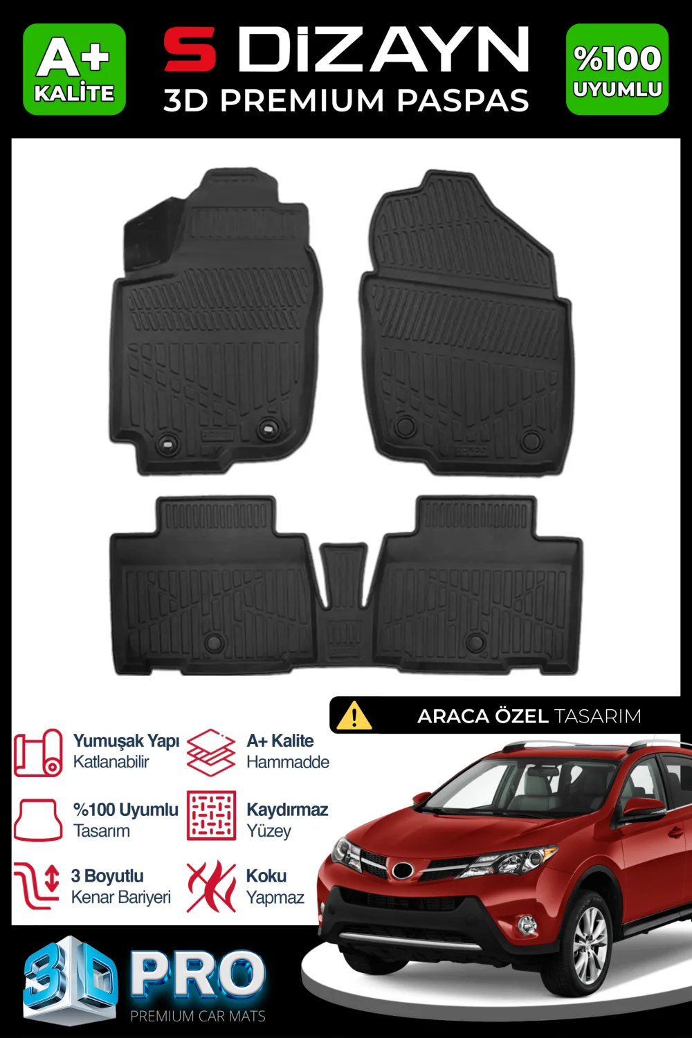 Drs Tuning Toyota RAV4 3D Pro Havuzlu Paspas 2013-2018 A+ Kalite