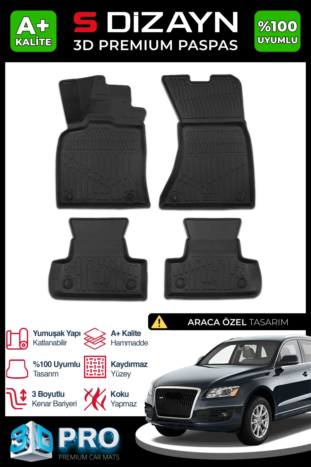 Drs Tuning Audi Q5 3D Pro Havuzlu Paspas 2009-2017 A+ Kalite