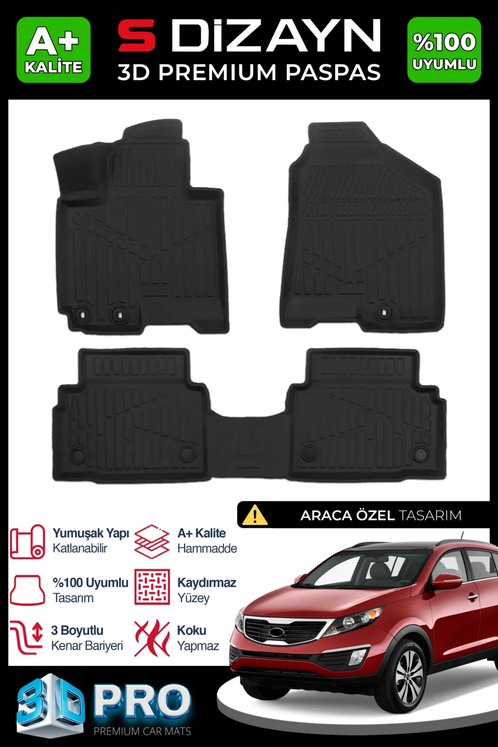 Drs Tuning Kia Sportage 3D Pro Havuzlu Paspas 2011-2015 A+ Kalite