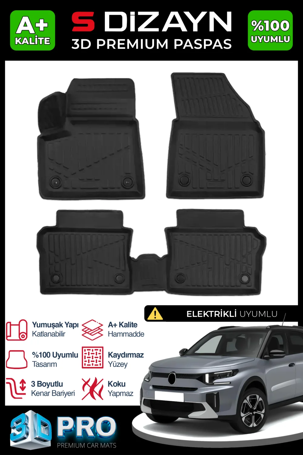 Drs Tuning Citroen C3 Aircross Elektrikli 3D Pro Havuzlu Paspas 2025 Üzeri A+ Kalite