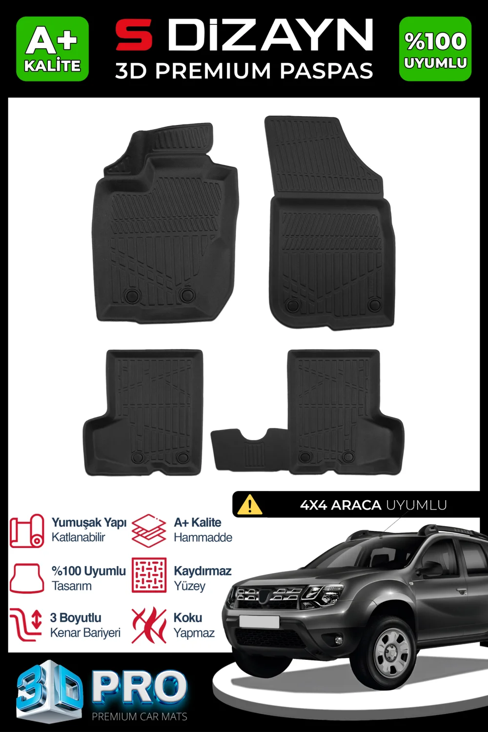 Drs Tuning Dacia Duster 4x4 3D Pro Havuzlu Paspas 2013-2018 A+ Kalite