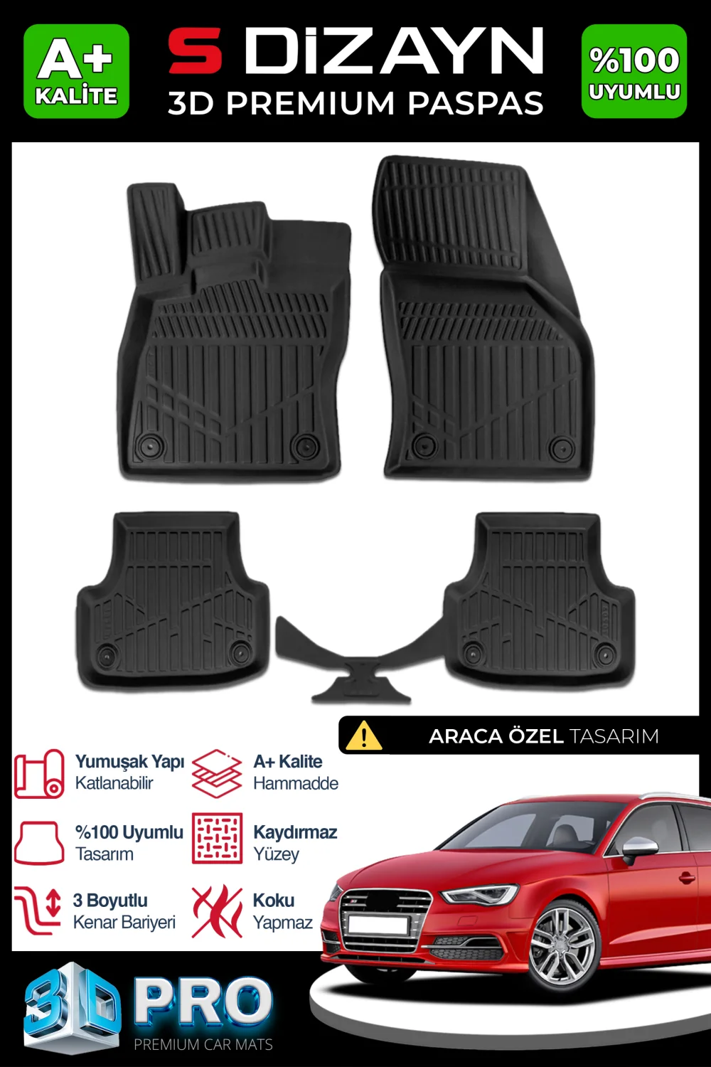Drs Tuning Audi A3 3D Pro Havuzlu Paspas 2020 Üzeri A+ Kalite