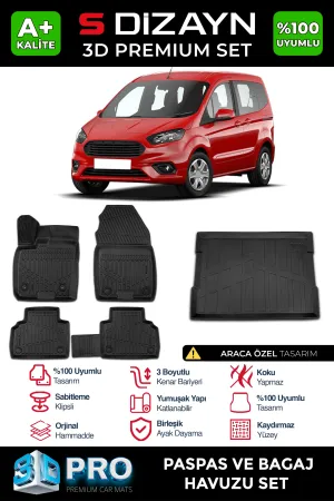S-Dizayn Ford Courier 3D Pro Havuzlu Paspas ve Bagaj Havuzu Seti (2'li SET) 2014-2022 A+ Kalite thumb 1