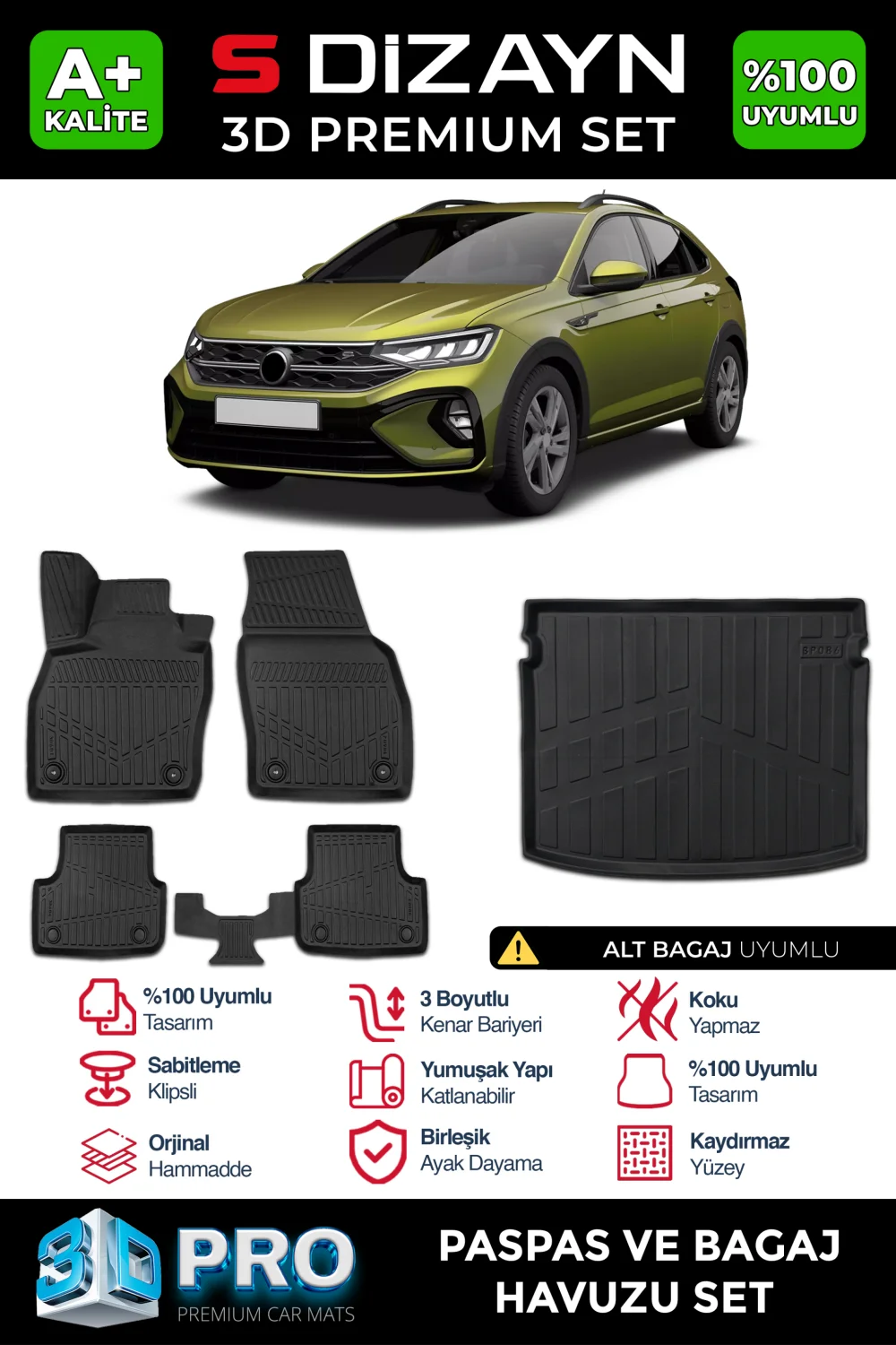 Drs Tuning VW Taigo 3D Pro Havuzlu Paspas ve Alt Bagaj Havuzu Seti (2'li SET) 2020 Üzeri A+ Kalite
