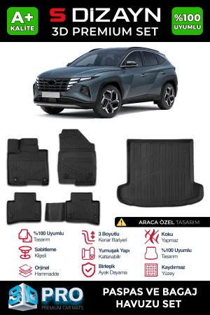 S-Dizayn Hyundai Tucson 3D Pro Havuzlu Paspas ve Bagaj Havuzu Seti (2'li SET) 2021 Üzeri A+ Kalite thumb 1