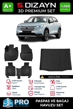 Honda HR-V 2021-Günümüz (RV) uyumlu 3D Pro Havuzlu Paspas ve Bagaj Havuzu (2'li SET) 2020 Üzeri A+ Kalite modelleri DRS Tuning'de. Kaliteli malzeme, hızlı
