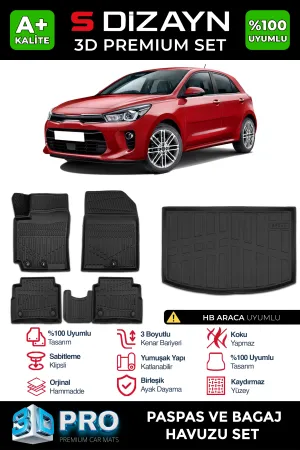 Kia Rio 2017-2023 (YB) uyumlu 3D Pro Havuzlu Paspas ve Bagaj Havuzu (2'li SET) 2017-2023 A+ Kalite modelleri DRS Tuning'de. Kaliteli malzeme, hızlı kargo ve