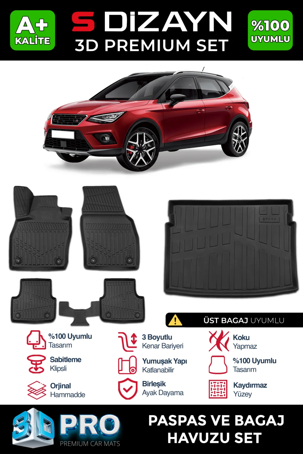Drs Tuning Seat Arona 3D Pro Havuzlu Paspas ve Üst Bagaj Havuzu Seti (2'li SET) 2017 Üzeri A+ Kalite