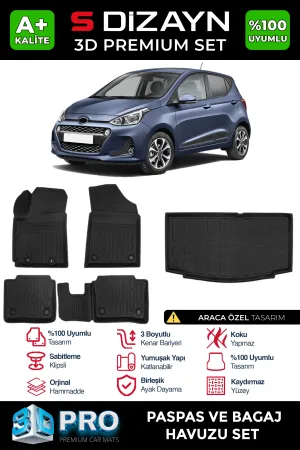 Volkswagen uyumlu Hyundai i10 3D Pro Havuzlu Paspas ve Bagaj Havuzu (2'li SET) 2013-2019 A+ Kalite modelleri DRS Tuning'de. Kaliteli malzeme, hızlı kargo ve