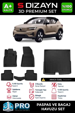 S-Dizayn Volvo EX40 3D Pro Havuzlu Paspas ve Bagaj Havuzu Seti (2'li SET) 2023 Üzeri A+ Kalite thumb 1