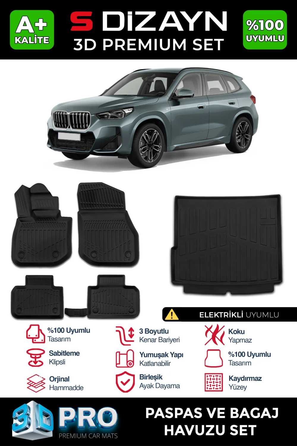 Drs Tuning Bmw IX1 3D Pro Havuzlu Paspas ve Bagaj Havuzu Seti (2'li SET) 2024 Üzeri A+ Kalite