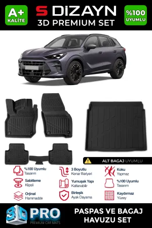S-Dizayn Cupra Terramar 3D Pro Havuzlu Paspas ve Alt Bagaj Havuzu Seti (2'li SET) 2024 Üzeri A+ Kalite thumb 1