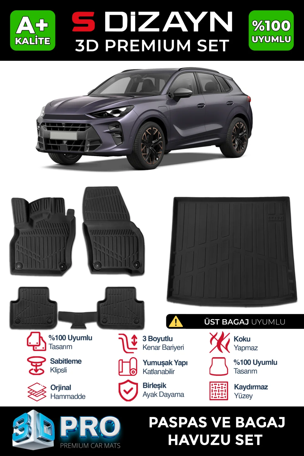Drs Tuning Cupra Terramar 3D Pro Havuzlu Paspas ve Üst Bagaj Havuzu Seti (2'li SET) 2024 Üzeri A+ Kalite