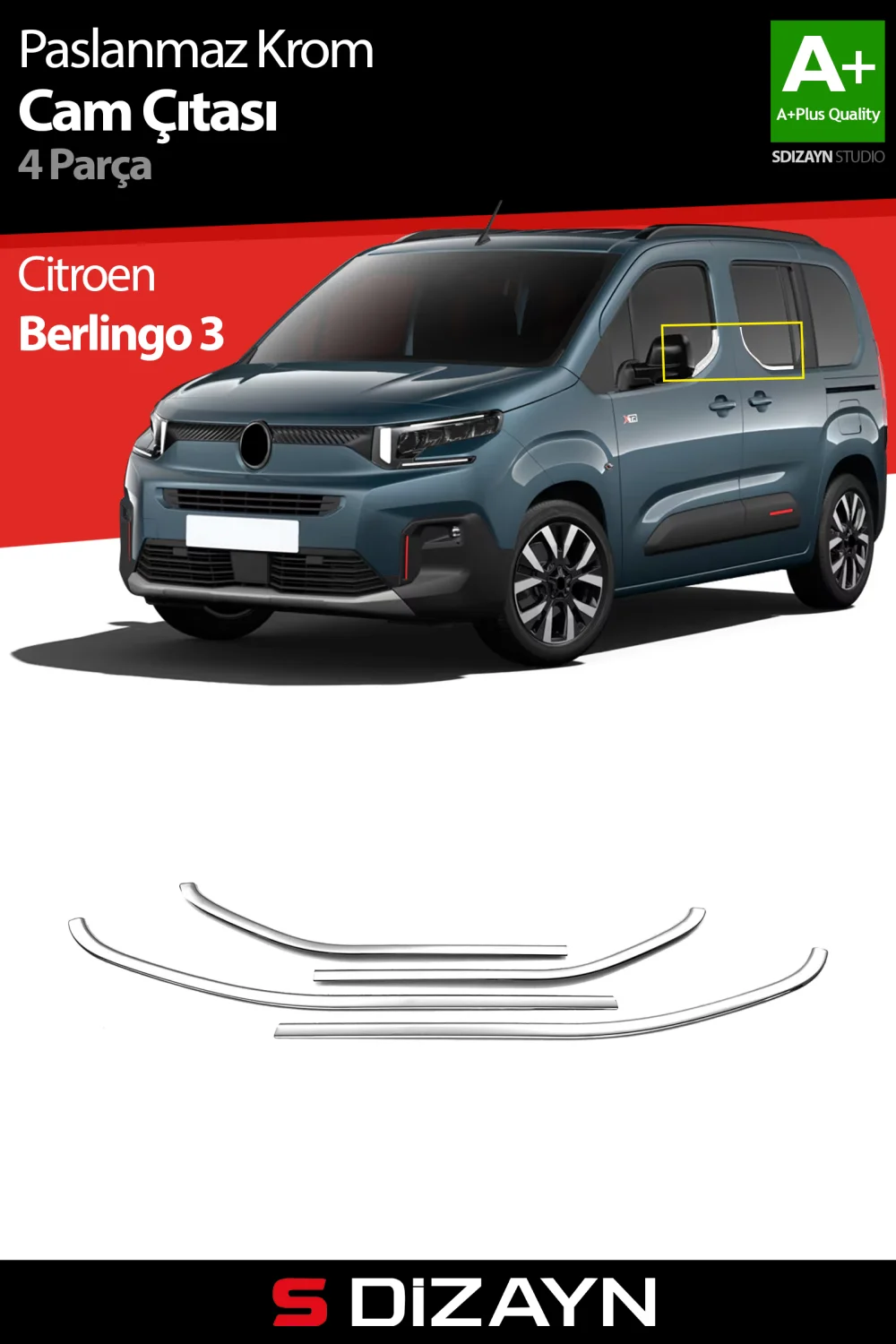 Drs Tuning Citroen Berlingo 3 Krom Cam Çıtası 4 Prç 2019 Üzeri A+ Kalite