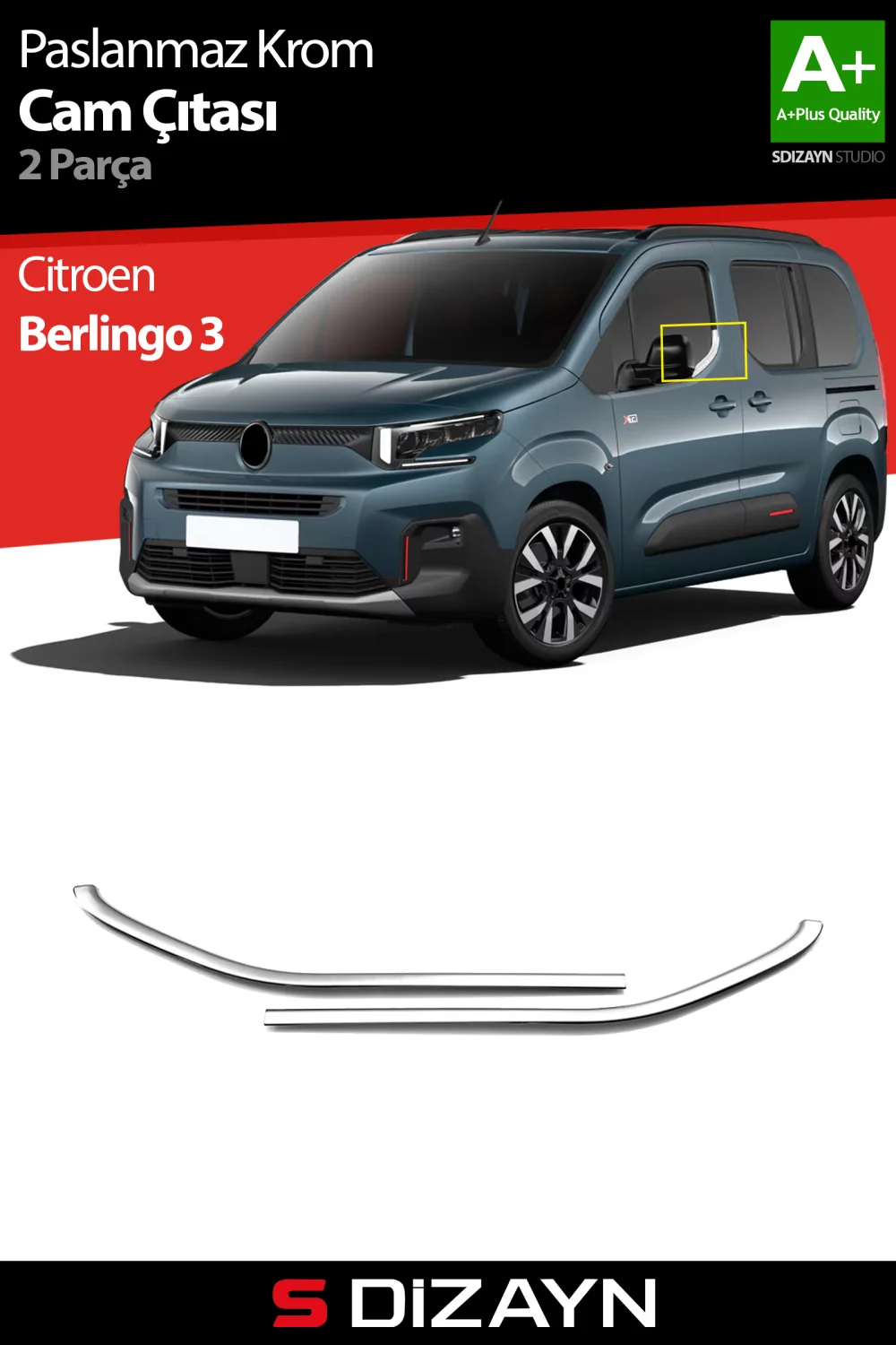 Drs Tuning Citroen Berlingo 3 Krom Cam Çıtası 2 Prç 2019 Üzeri A+ Kalite