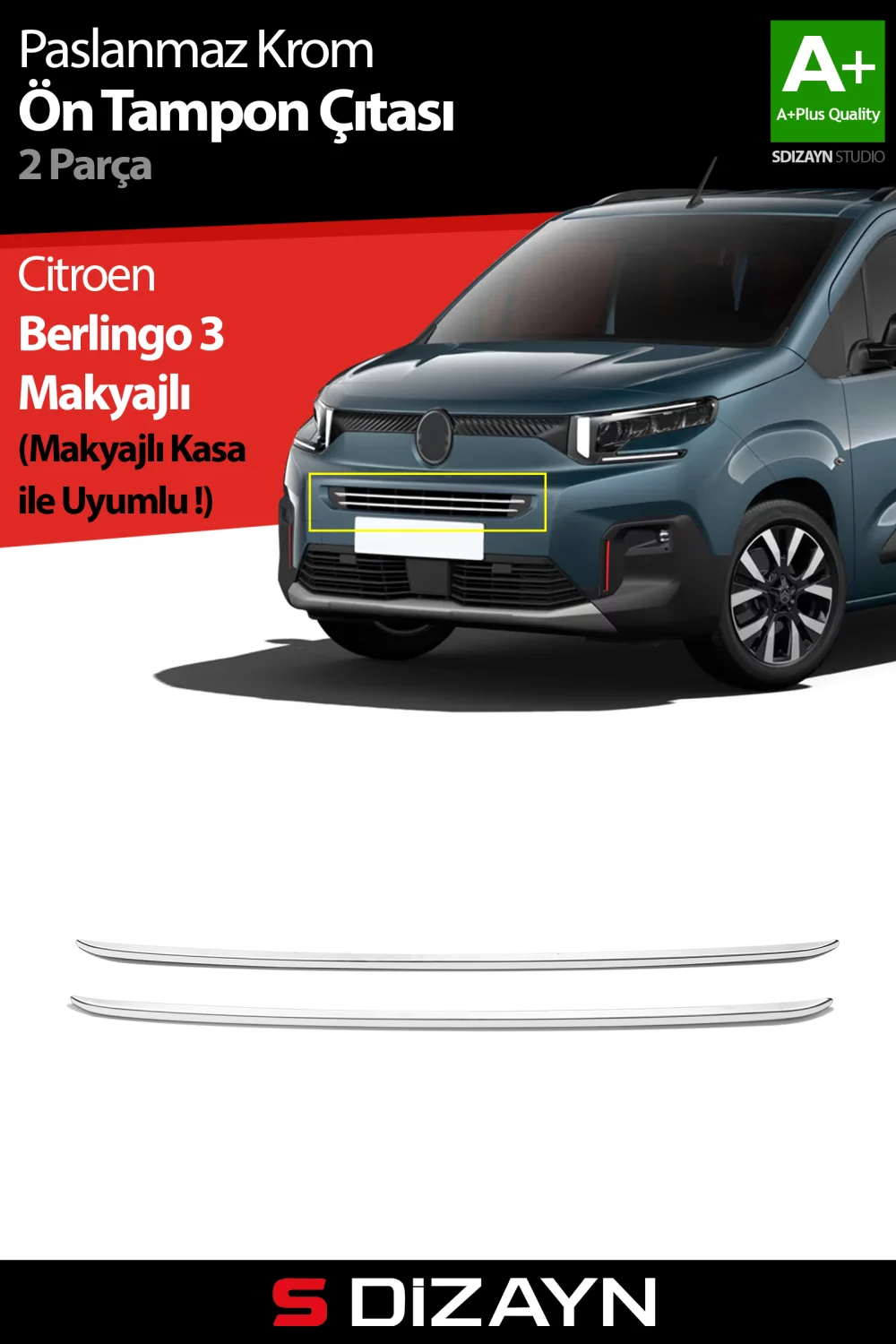 Drs Tuning Citroen Berlingo Makyajlı Krom Ön Tampon Çıtası 2 Prç 2024 Üzeri A+ Kalite