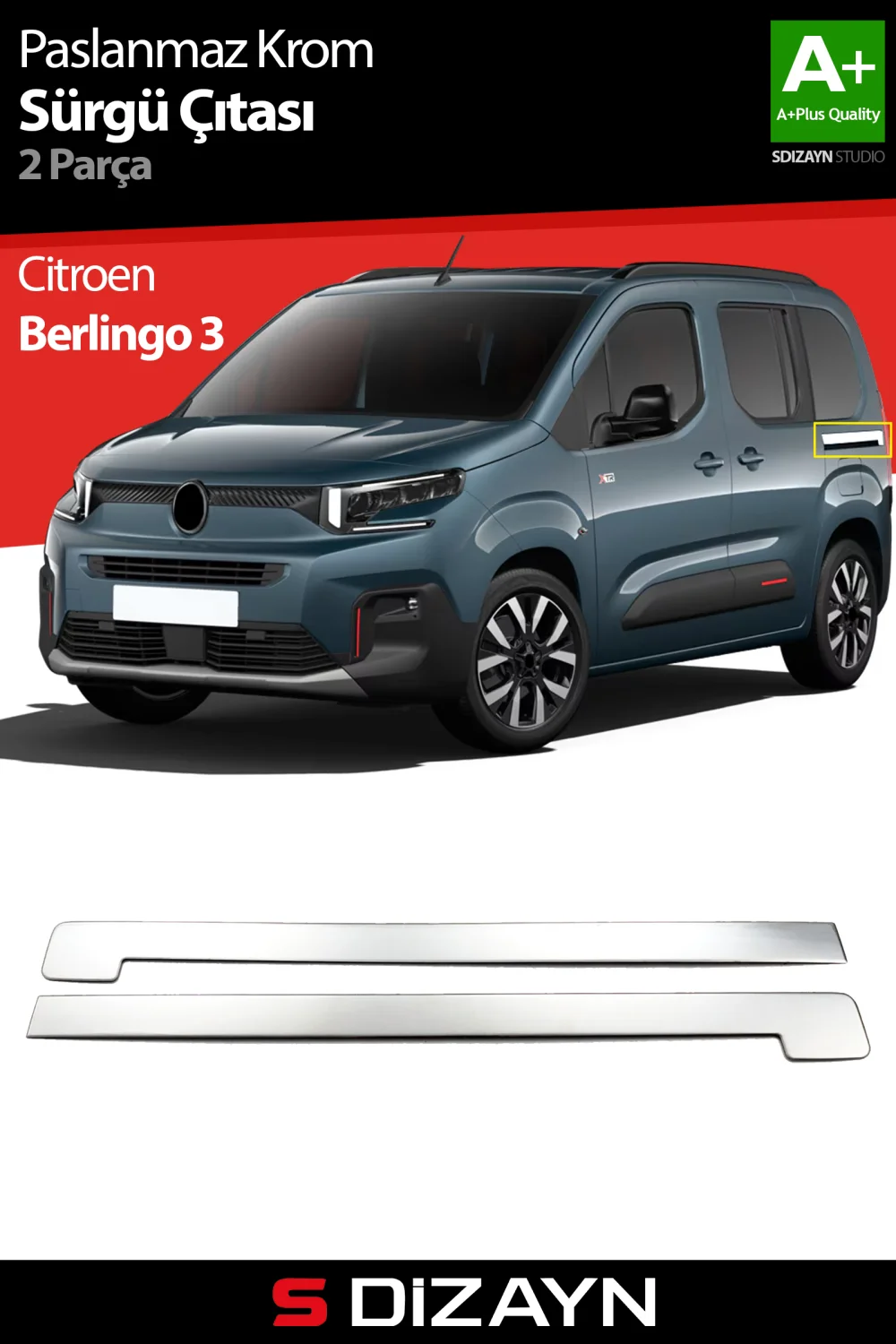 Drs Tuning Citroen Berlingo 3 Krom Sürgülü Kapı Çıtası 2 Prç 2019 Üzeri A+ Kalite