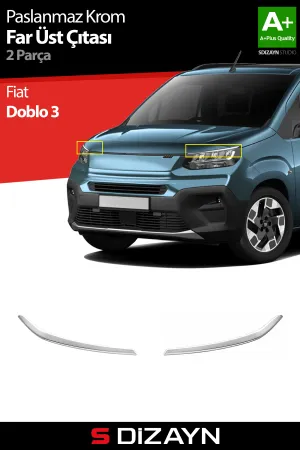 Drs Tuning Fiat Doblo 3 Krom Far Üst Çıtası 2 Prç. 2023 Üzeri A+ Kalite