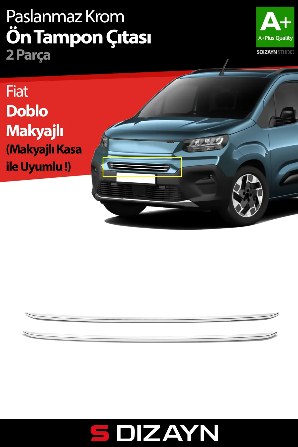 Drs Tuning Fiat Doblo 3 Krom Ön Tampon Çıtası 2 Prç 2023 Üzeri A+ Kalite
