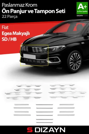 Drs Tuning Fiat Egea Krom Ön Panjur ve Tampon Çıta Seti Diamond Model 22 Prç. 2020 Üzeri (Parlak Krom)