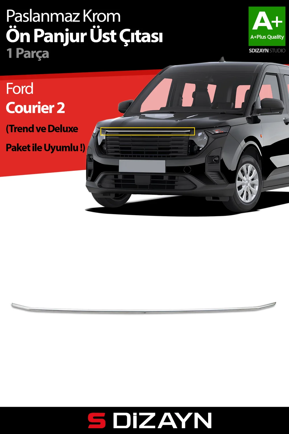 Drs Tuning Ford Courier Krom Ön Panjur Üst Çıtası 2023 Üzeri A+ Kalite
