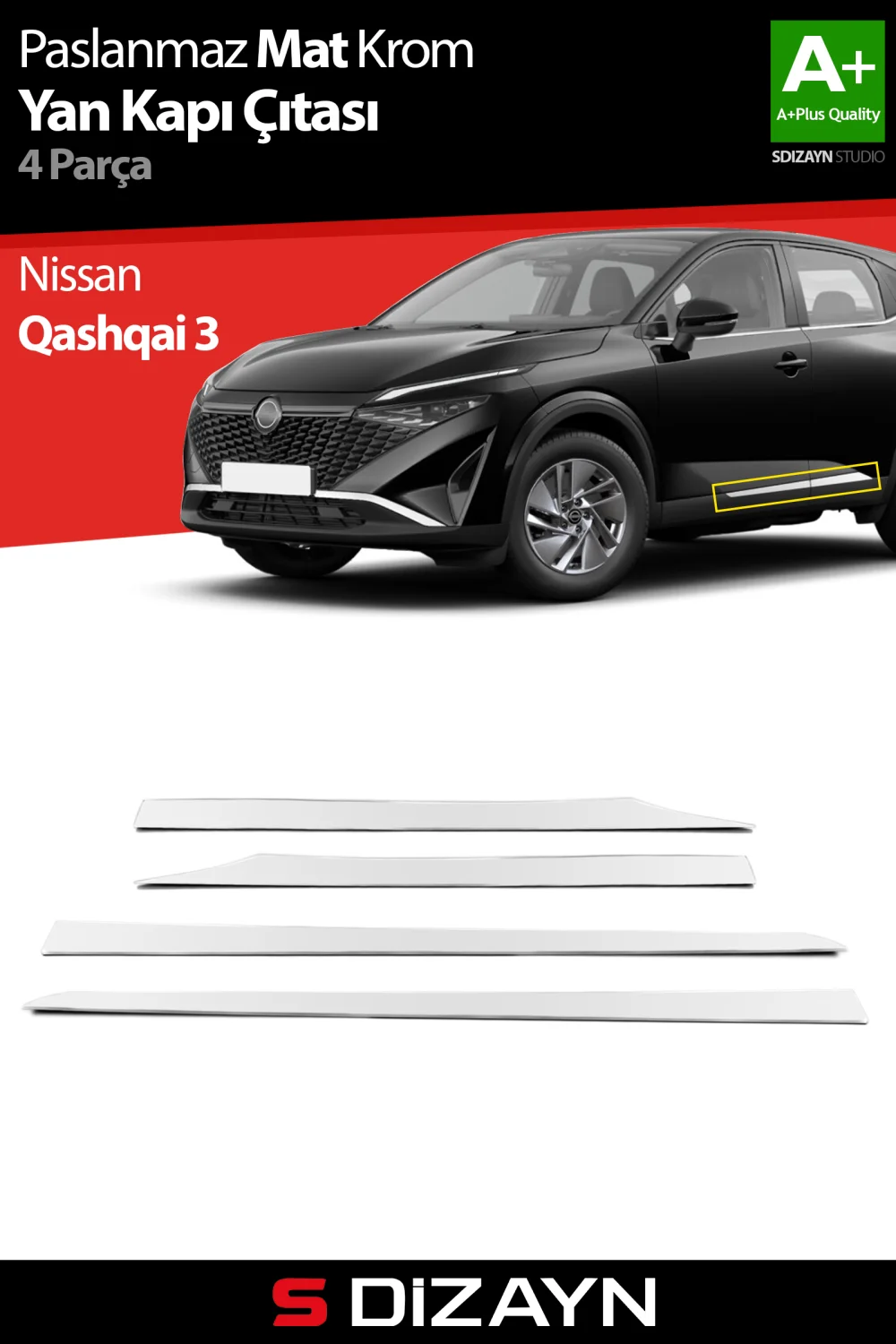 Drs Tuning Nissan Qashqai Krom Yan Kapı Çıtası 4 Prç 2021 Üzeri (Mat Krom)