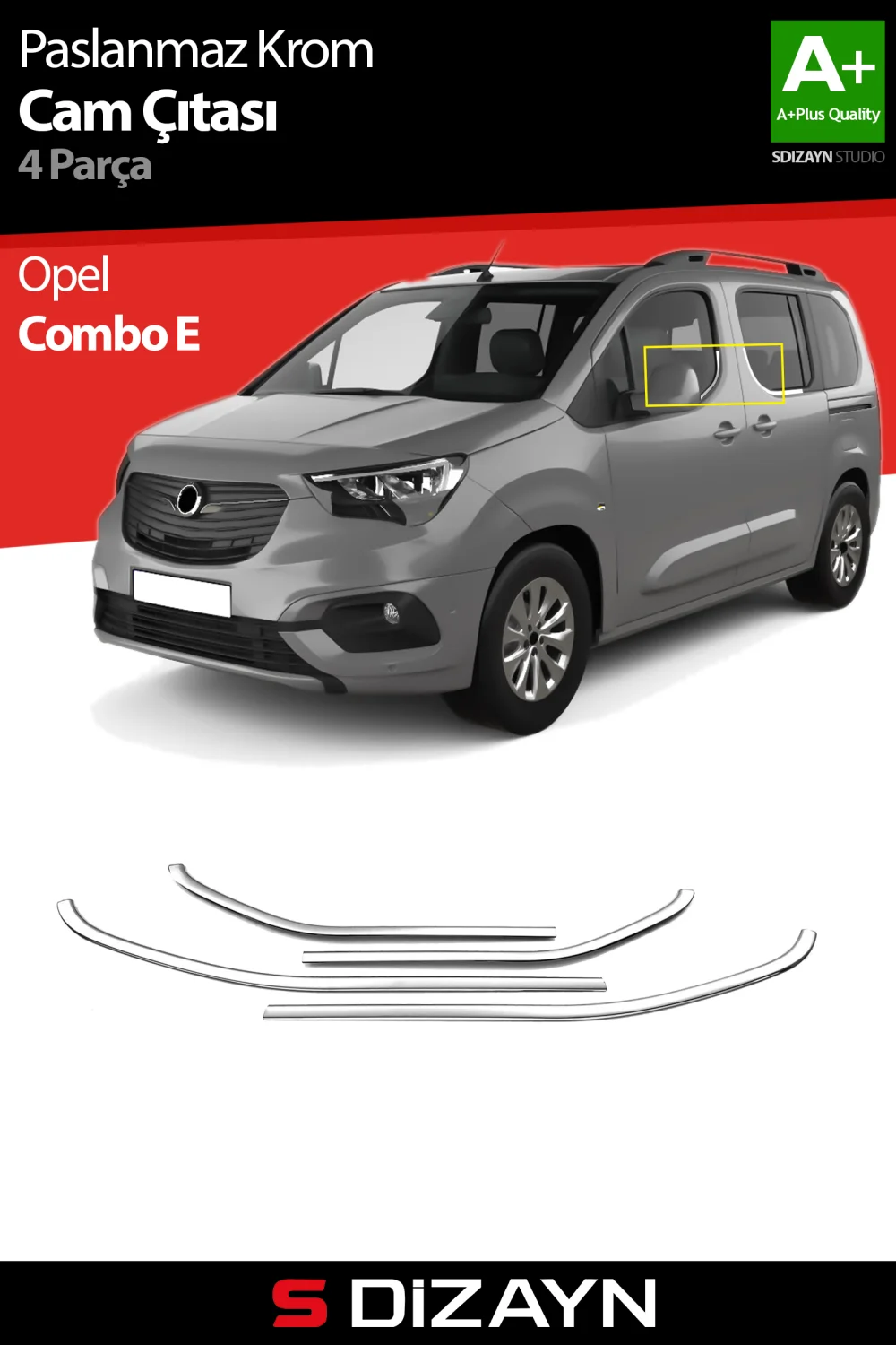 Drs Tuning Opel Combo E Krom Cam Çıtası 4 Prç 2019 Üzeri A+ Kalite
