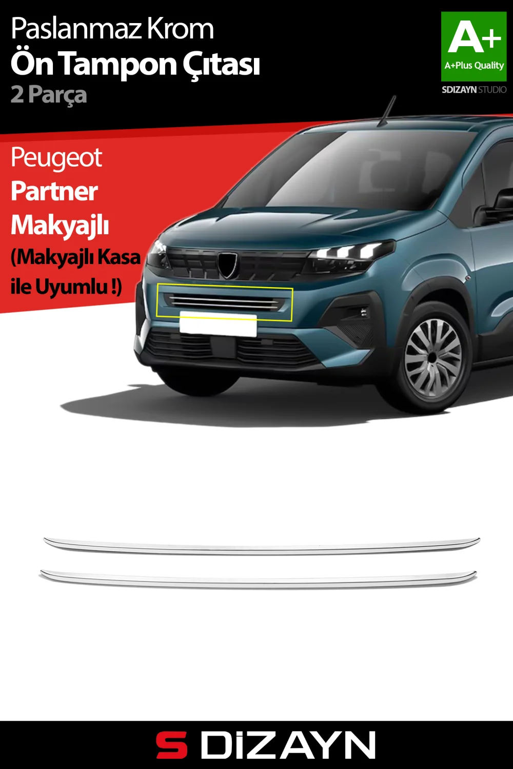 Drs Tuning Peugeot Rifter Makyajlı Krom Ön Tampon Çıtası 2 Prç 2024 Üzeri A+ Kalite