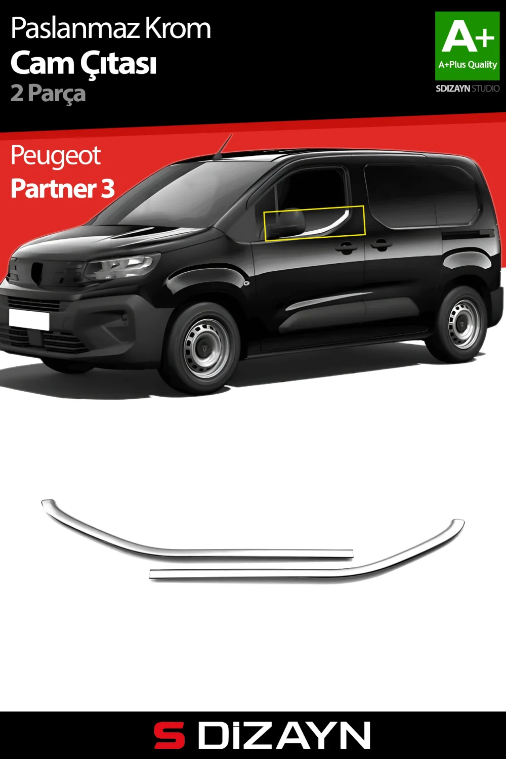 Drs Tuning Peugeot Partner 3 Krom Cam Çıtası 2 Prç 2019 Üzeri A+ Kalite