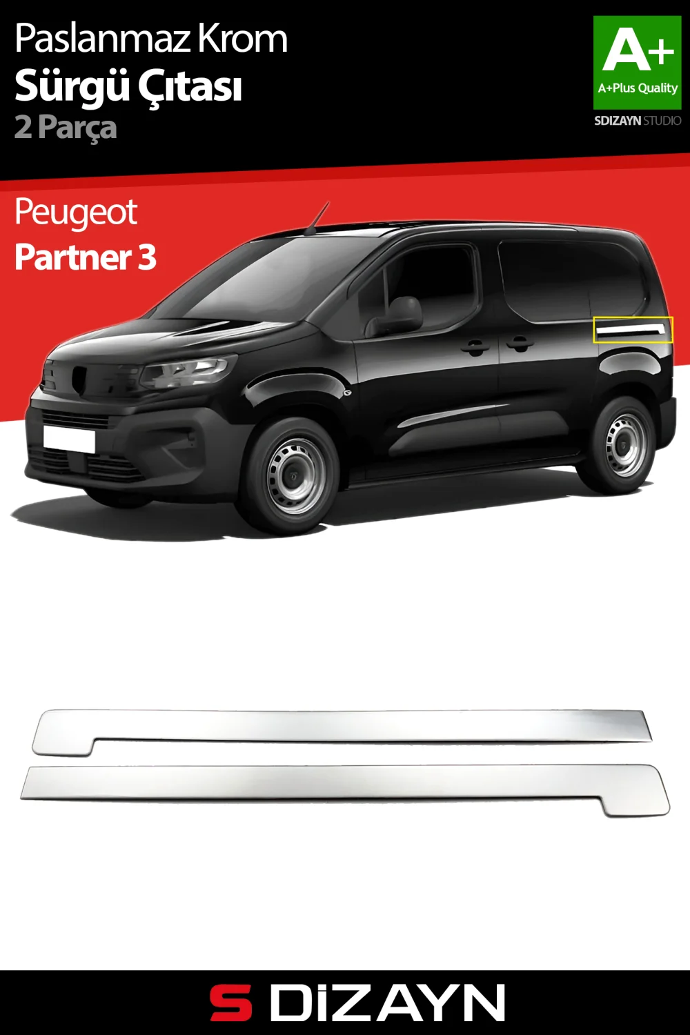 Drs Tuning Peugeot Partner 3 Krom Sürgülü Kapı Çıtası 2 Prç 2019 Üzeri A+ Kalite
