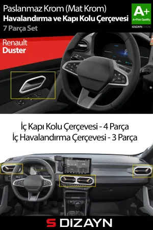 Drs Tuning Renault Duster Krom Havalandırma ve İç Kapı Kolu Çerçevesi 7 Prç. 2024 Üzeri (Mat Krom) A+ Kalite