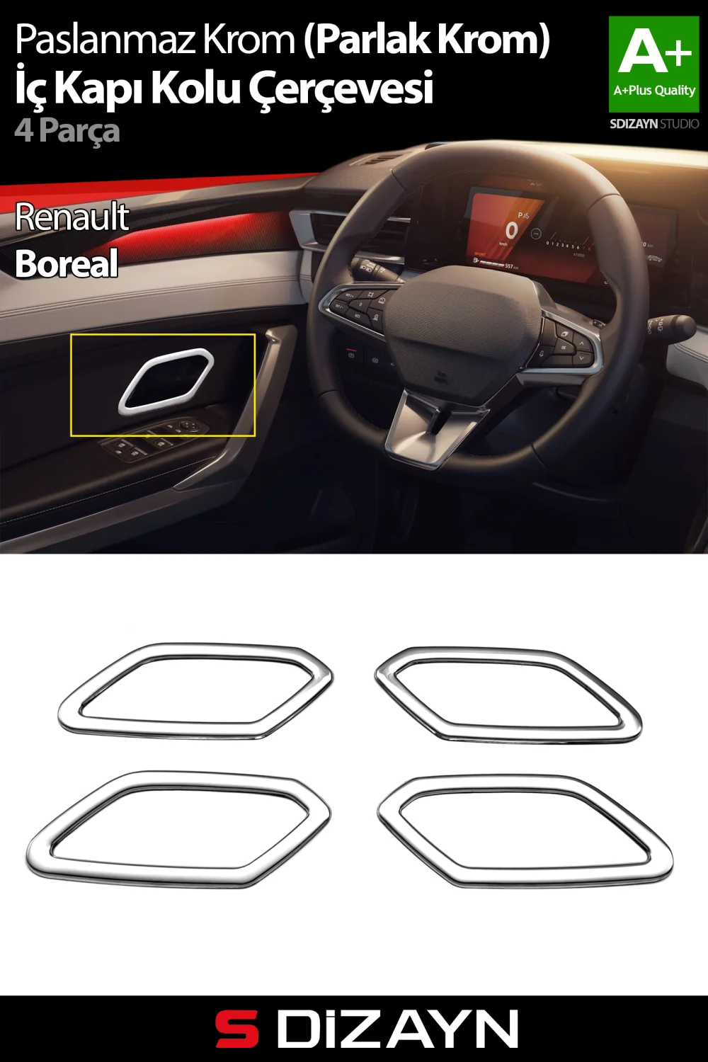 Drs Tuning Renault Boreal Krom İç Kapı Kolu Çerçevesi 4 Prç 2025 Üzeri A+ Kalite (Parlak Krom)