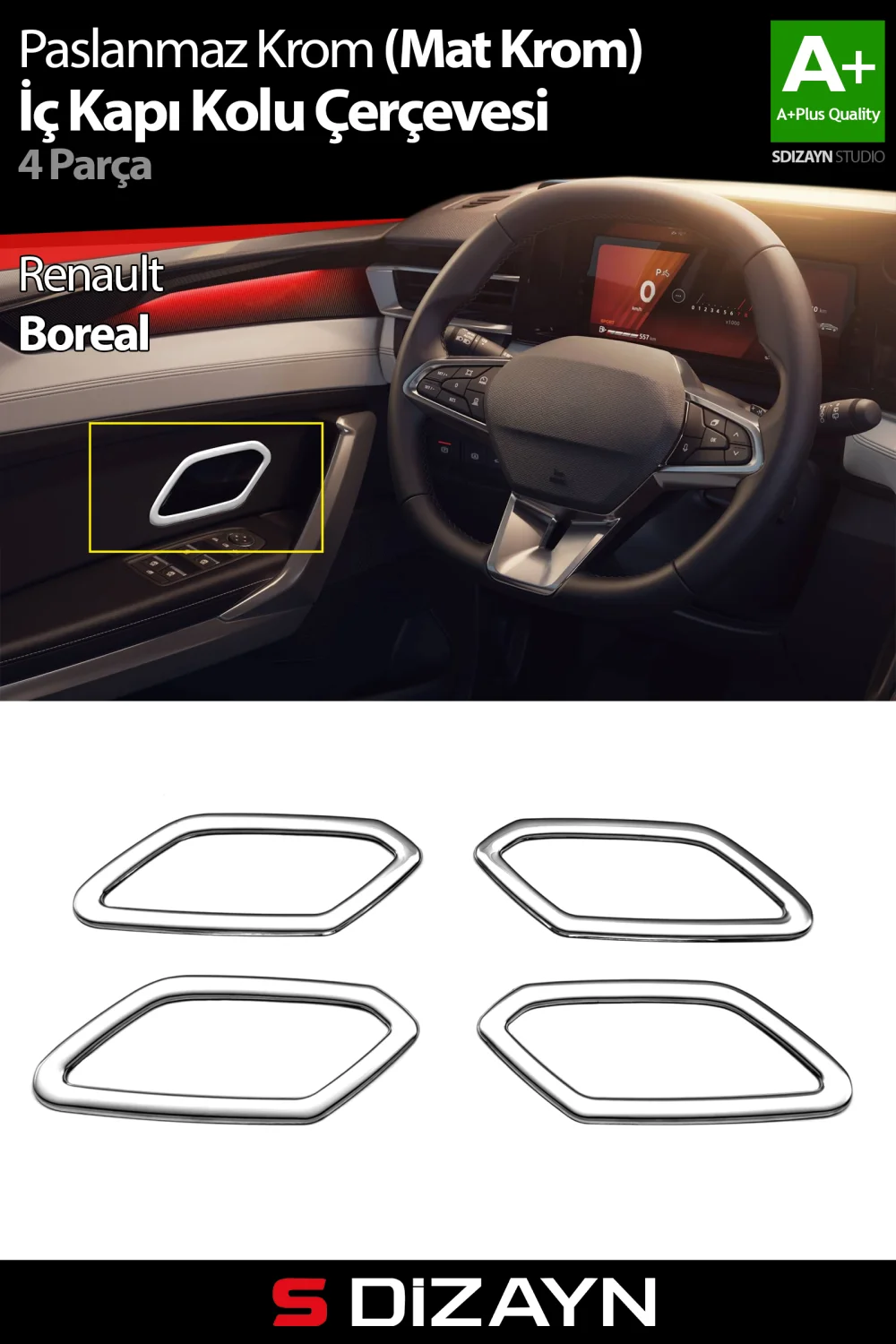 Drs Tuning Renault Boreal Krom İç Kapı Kolu Çerçevesi 4 Prç 2025 Üzeri A+ Kalite (Mat Krom)