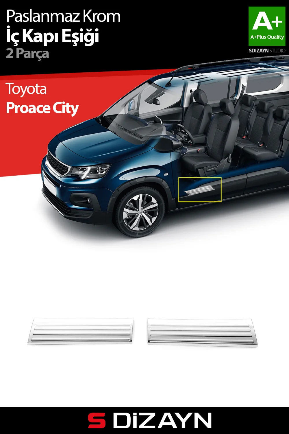 Drs Tuning Toyota Proace City Krom İç Kapı Eşiği 2 Prç 2018 Üzeri A+ Kalite