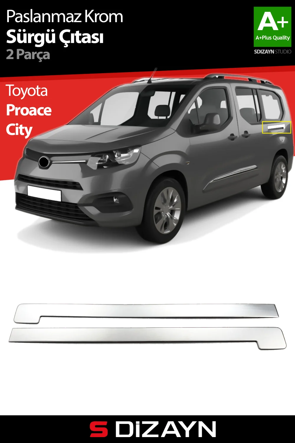 Drs Tuning Toyota Proace City Krom Sürgülü Kapı Çıtası 2 Prç 2019 Üzeri A+ Kalite