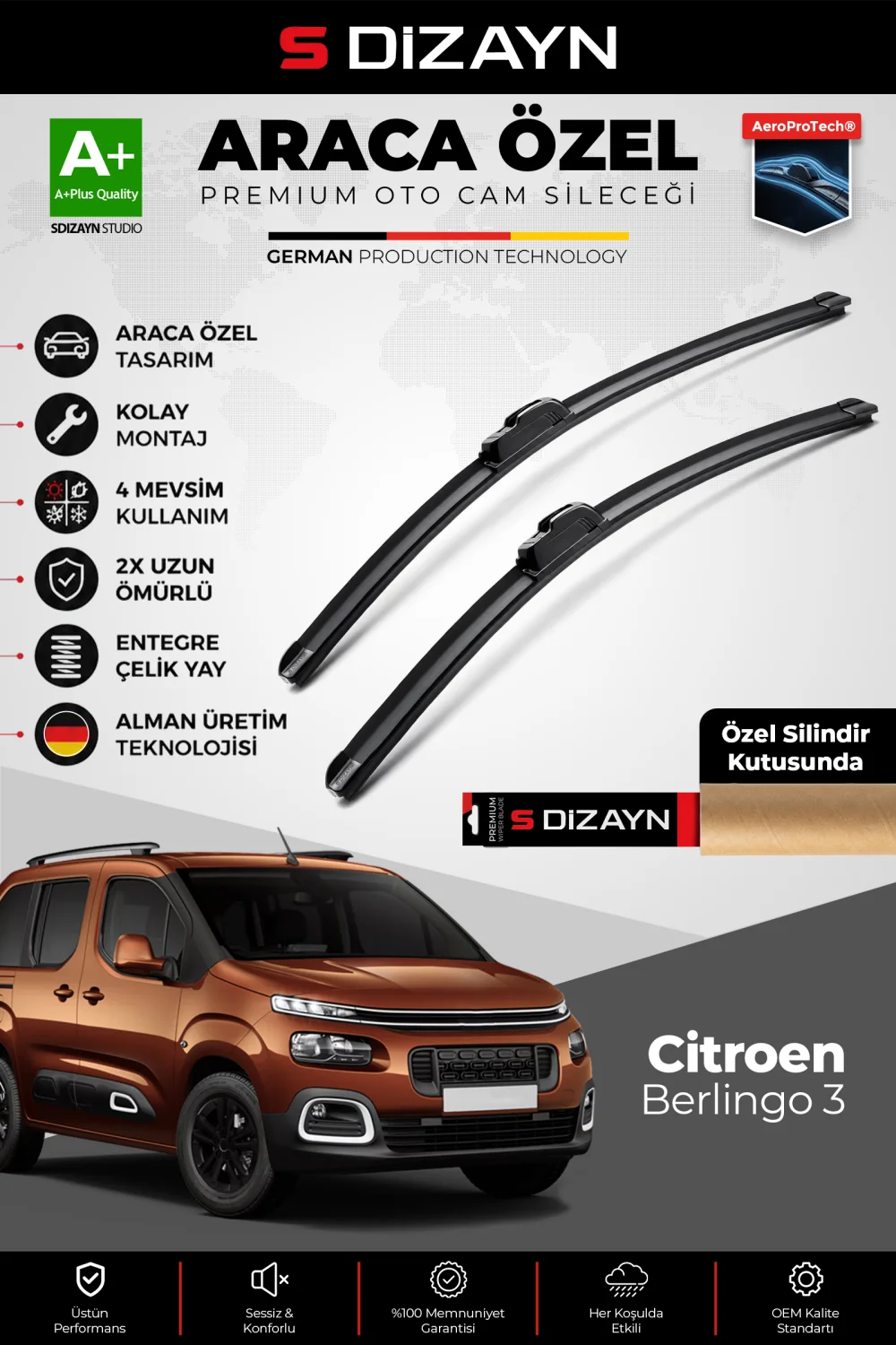 Citroen Berlingo Ön Cam Silecek Seti 2018 Üzeri Premium Araca Özel 65-40 Cm  A+ Kalite