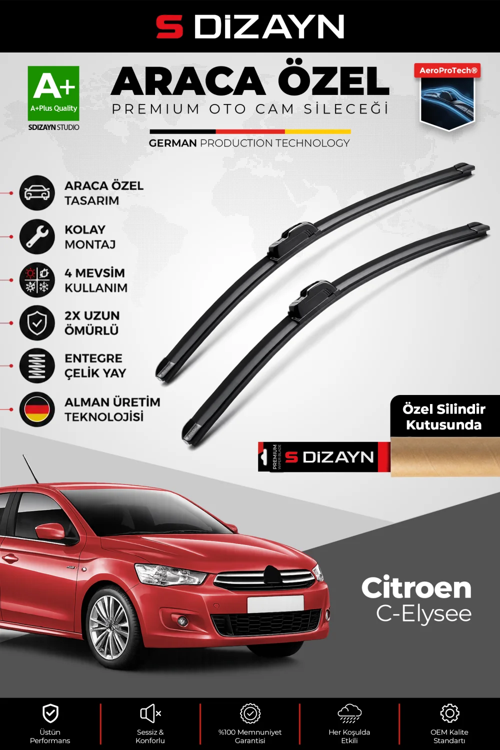 Citroen C-Elysee Ön Cam Silecek Seti 2012 Üzeri Premium Araca Özel 60-40 Cm  A+ Kalite
