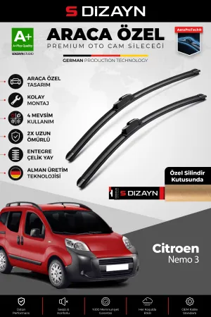 Citroen Nemo Ön Cam Silecek Seti 2008 Üzeri Premium Araca Özel 65-48 Cm  A+ Kalite
