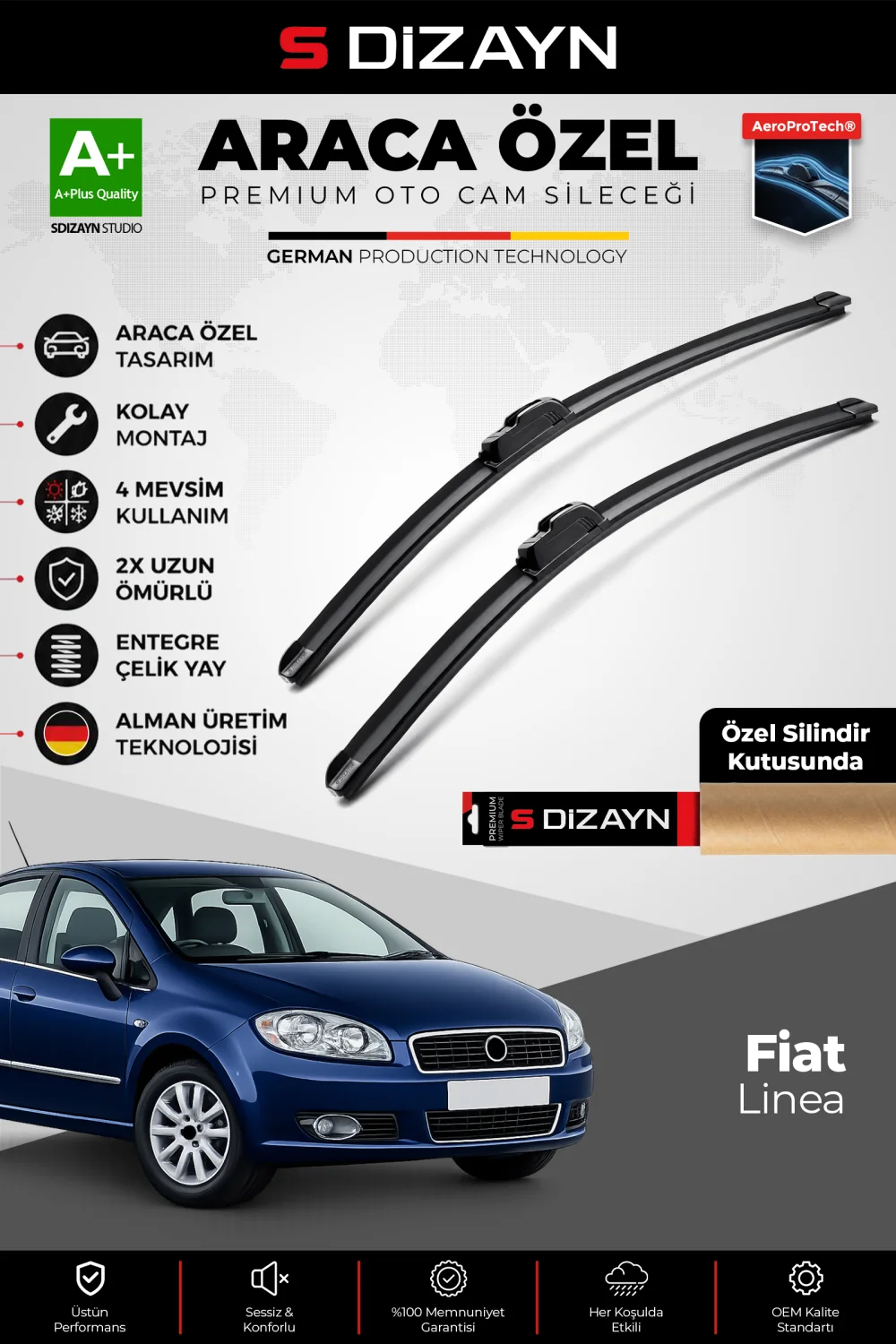 Fiat Linea Ön Cam Silecek Seti 2007-2018 Premium Araca Özel 65-38 Cm  A+ Kalite