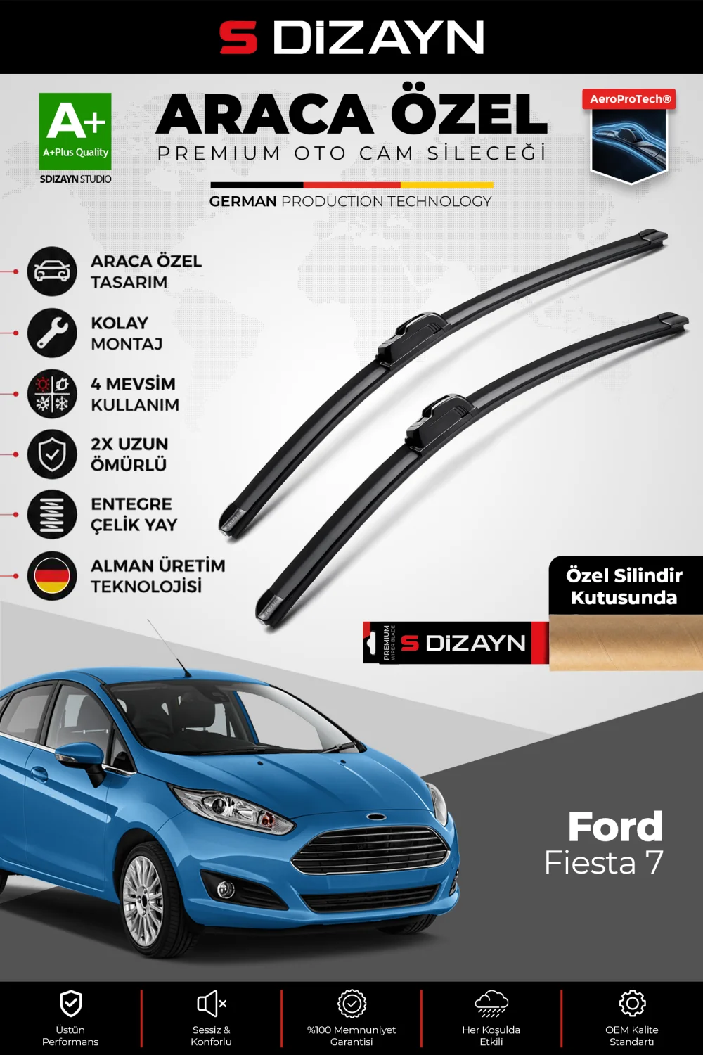 Fiesta Ön Cam Silecek Seti 2017-2023 Premium Araca Özel 70-35 Cm  A+ Kalite