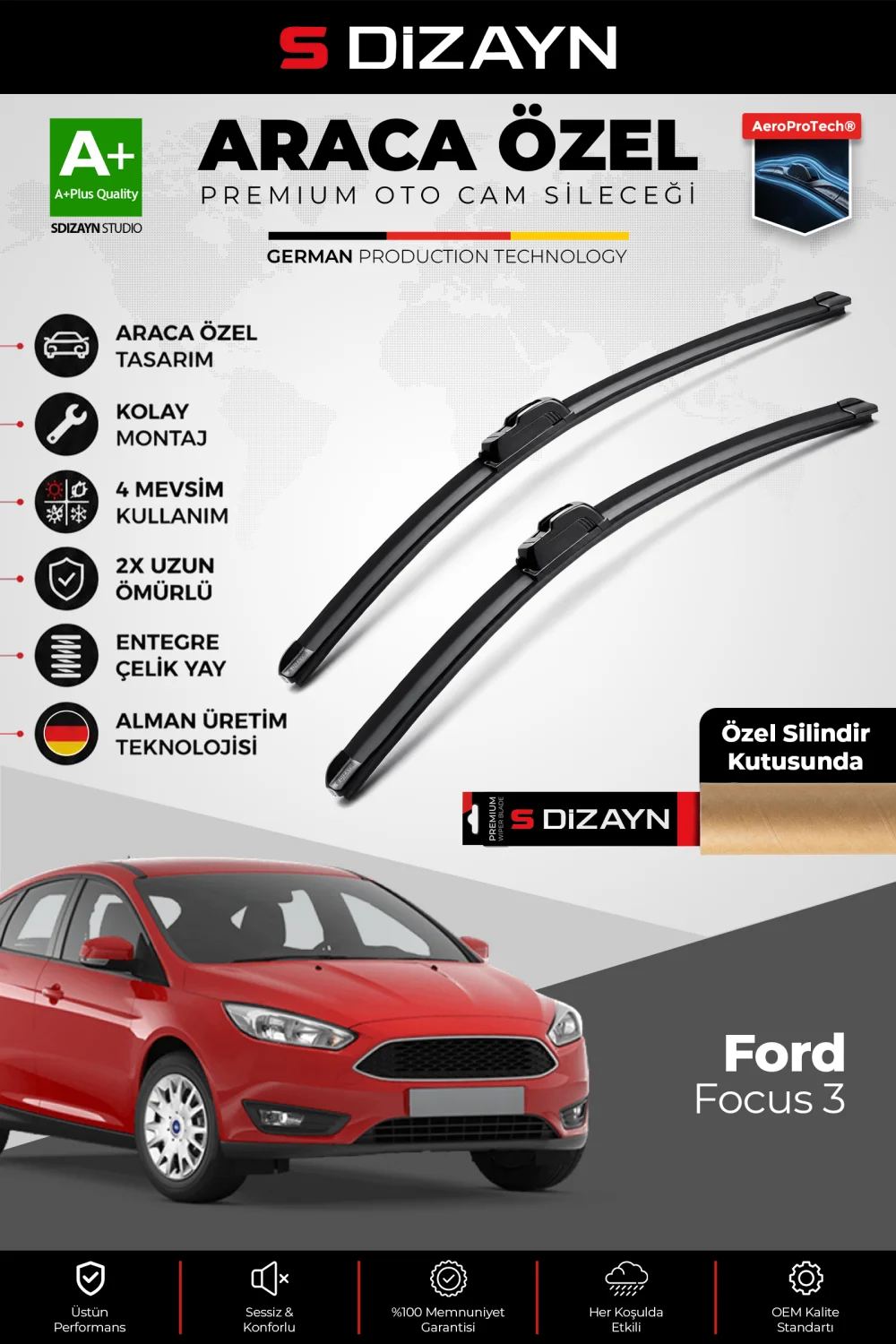 Focus 3 Ön Cam Silecek Seti 2011-2019 Premium Araca Özel 70-70 Cm  A+ Kalite