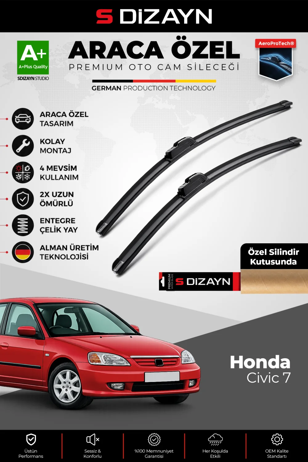Honda Civic 7 Ön Cam Silecek Seti 2001-2006 Premium Araca Özel 60-38 Cm  A+ Kalite