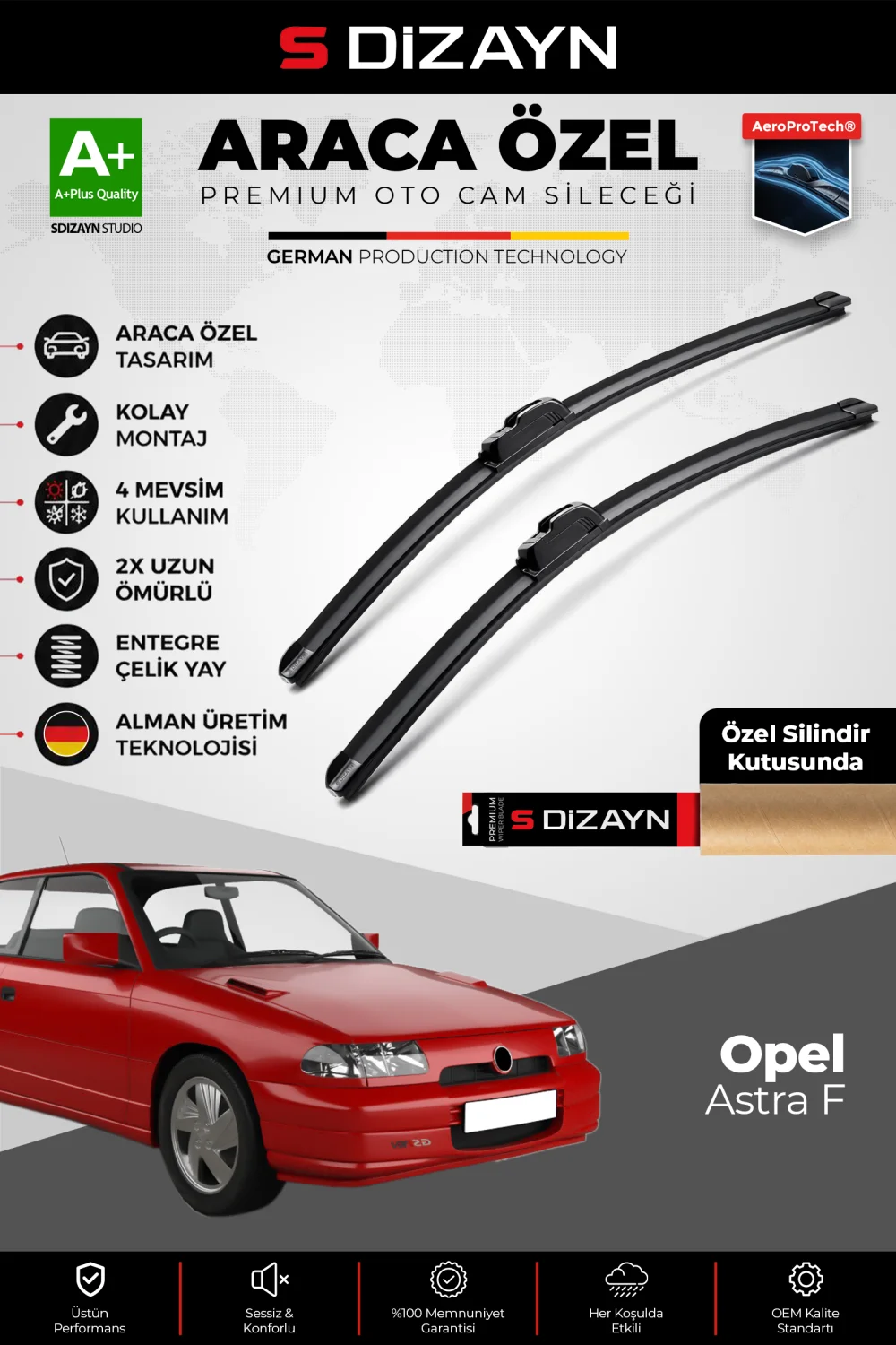 Opel Astra F Ön Cam Silecek Seti 1992-1998 Premium Araca Özel 45-45 Cm  A+ Kalite