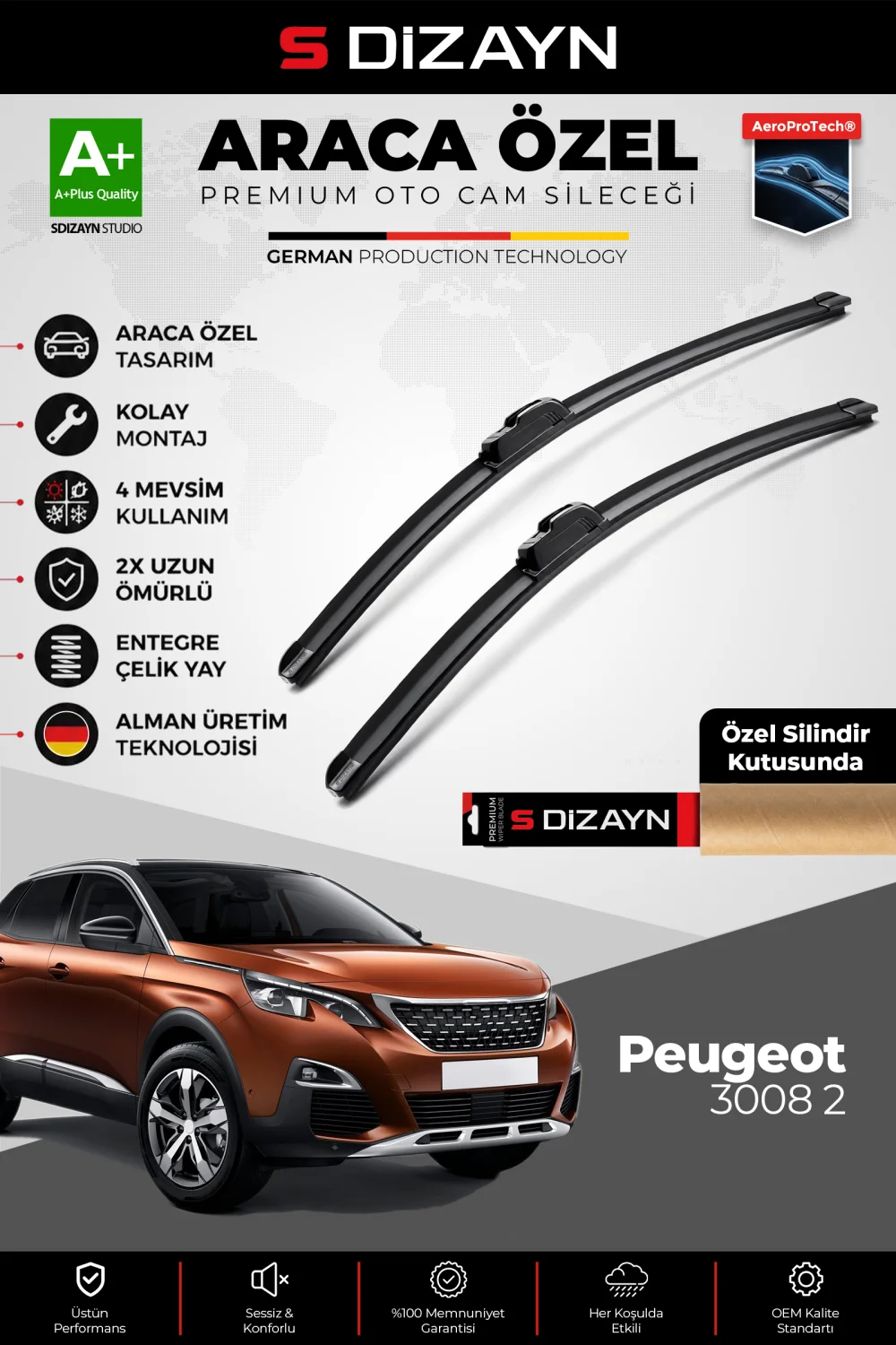 Drs Tuning Peugeot 3008 2 Ön Cam Silecek Seti 2016-2023 Premium Araca Özel 70-40 Cm  A+ Kalite