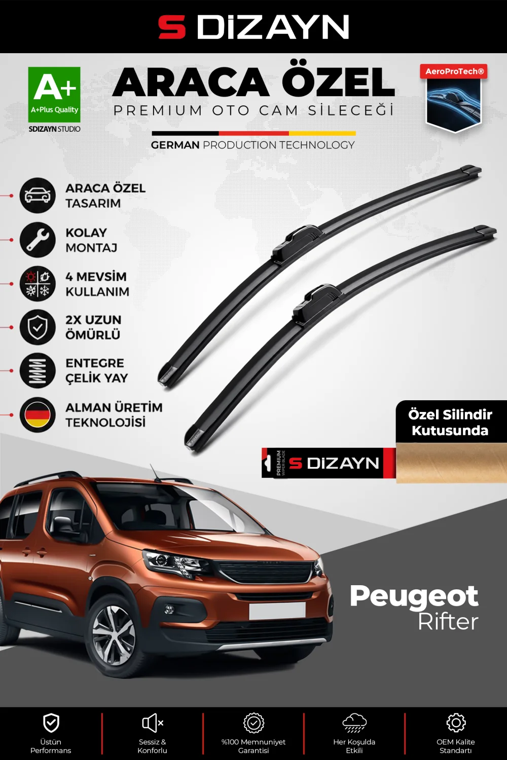Drs Tuning Peugeot Rifter Ön Cam Silecek Seti 2019 Üzeri Premium Araca Özel 65-43 Cm  A+ Kalite