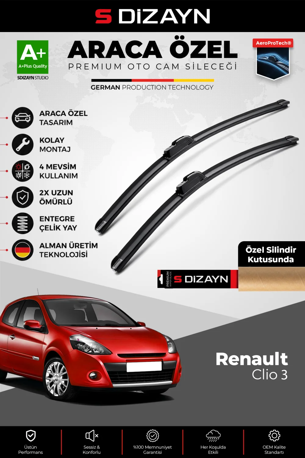 Renault Clio 3 HB Ön Cam Silecek Seti 2005-2012 Premium Araca Özel 60-40 Cm  A+ Kalite